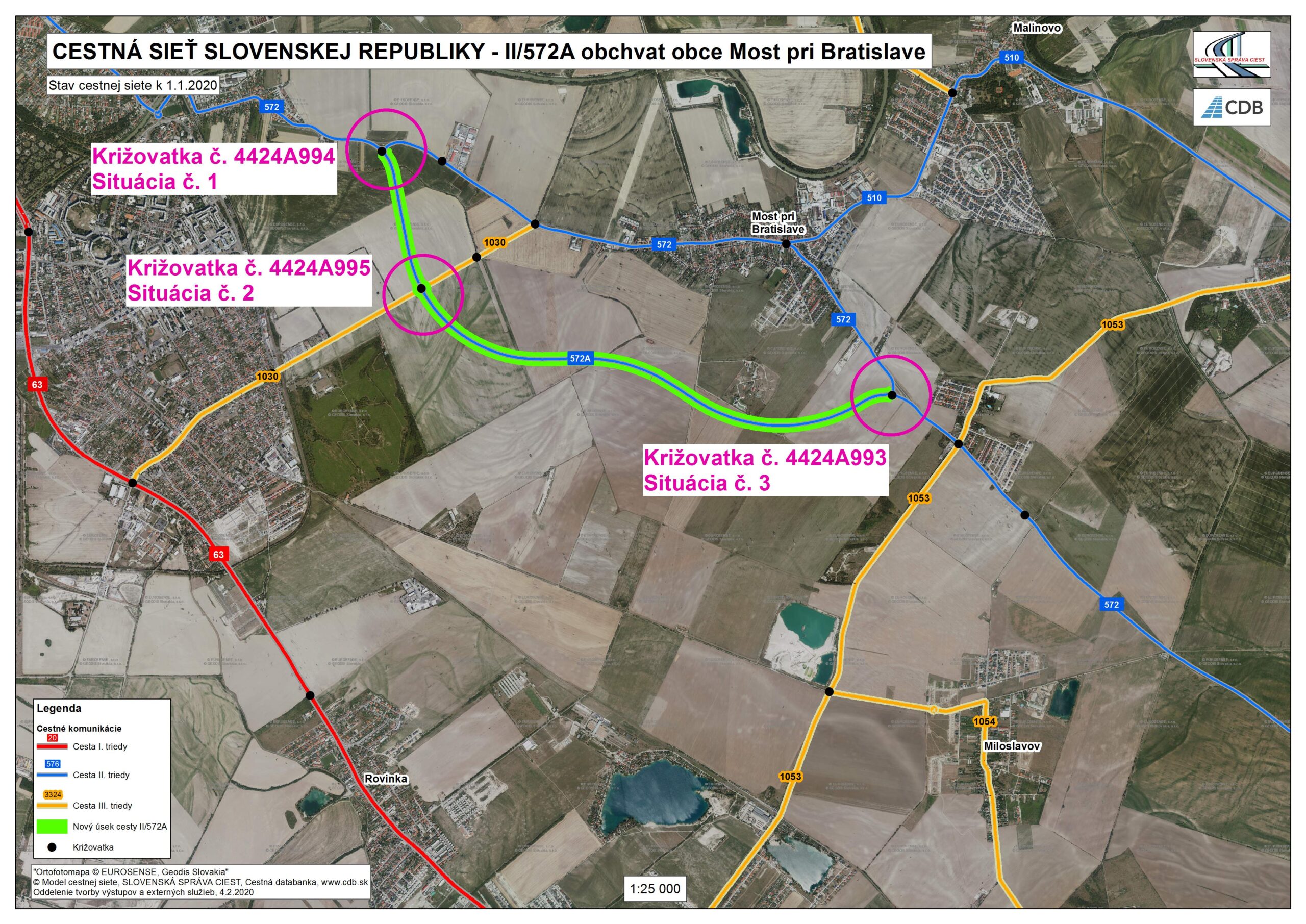 Mapa cestnej siete – Obchvat Mosta pri Bratislave, celková situácia (zdroj: Slovenská správa ciest)