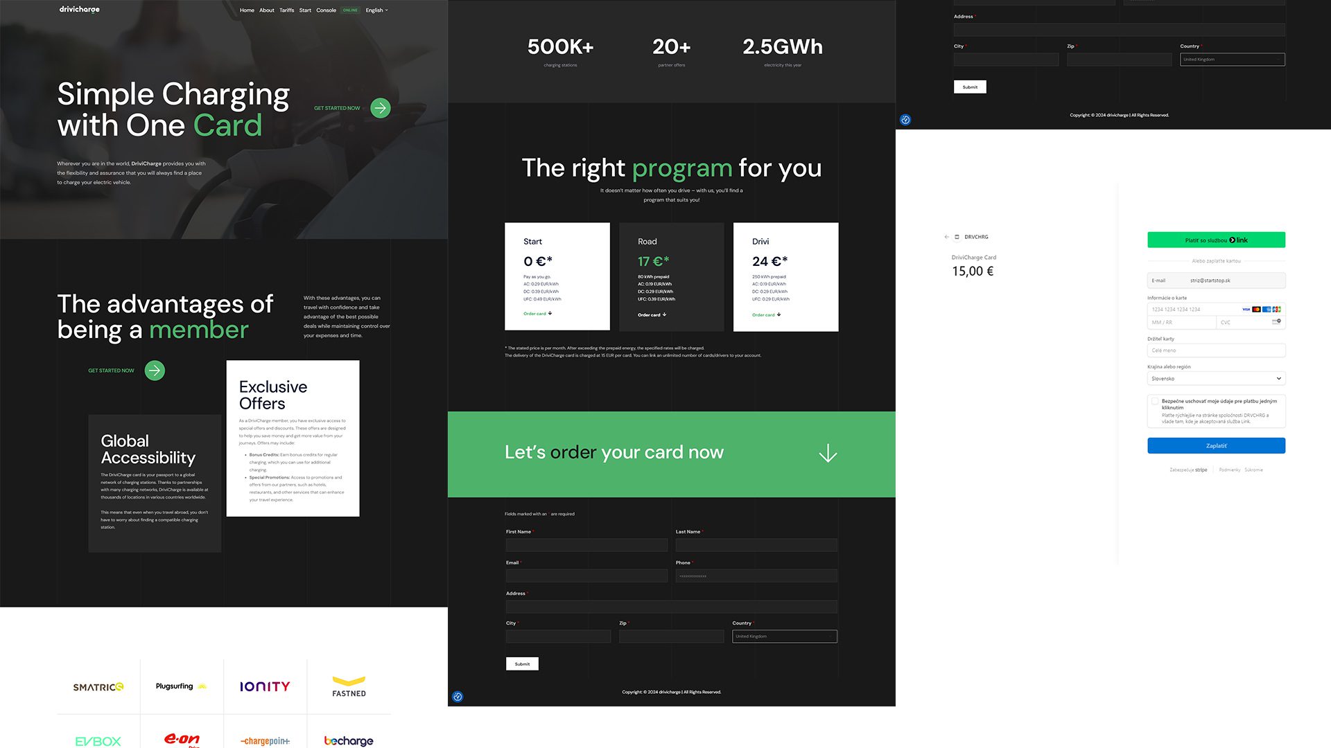 Screenshoty webstránky DriviCharge